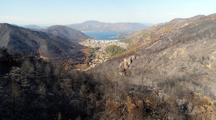 Marmaris'te 13 bin 650 hektarın yandığı orman alanları havadan görüntülendi
